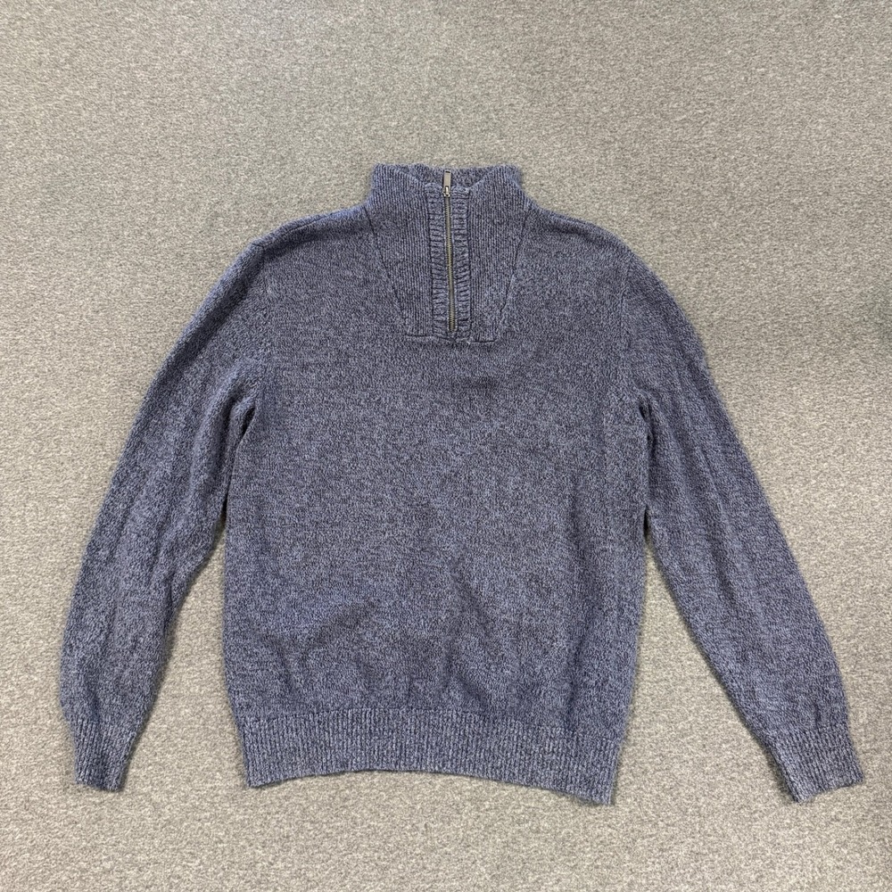 Adult Calvin Klein Jeans Quarter Zip Sweater Mens Large Blue Good Marled Knit